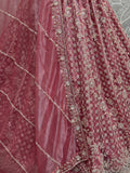 Adorable Pink Hand Work Net Bridal Wear Lehenga Choli With Dupatta