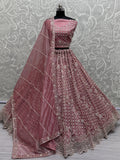Adorable Pink Hand Work Net Bridal Wear Lehenga Choli With Dupatta