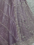 Precious Lilac Hand Work Net Reception Wear Lehenga Choli With Dupatta