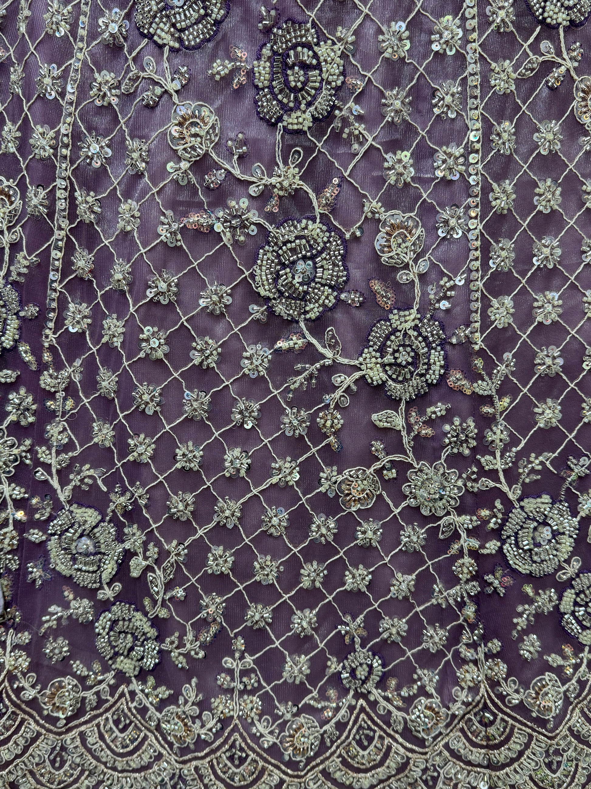 Precious Lilac Hand Work Net Reception Wear Lehenga Choli With Dupatta