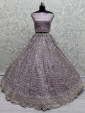 Precious Lilac Hand Work Net Reception Wear Lehenga Choli With Dupatta