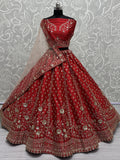 Lovely Red Hand Work Net Bridal Wear Lehenga Choli With Double Dupatta