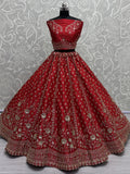 Lovely Red Hand Work Net Bridal Wear Lehenga Choli With Double Dupatta
