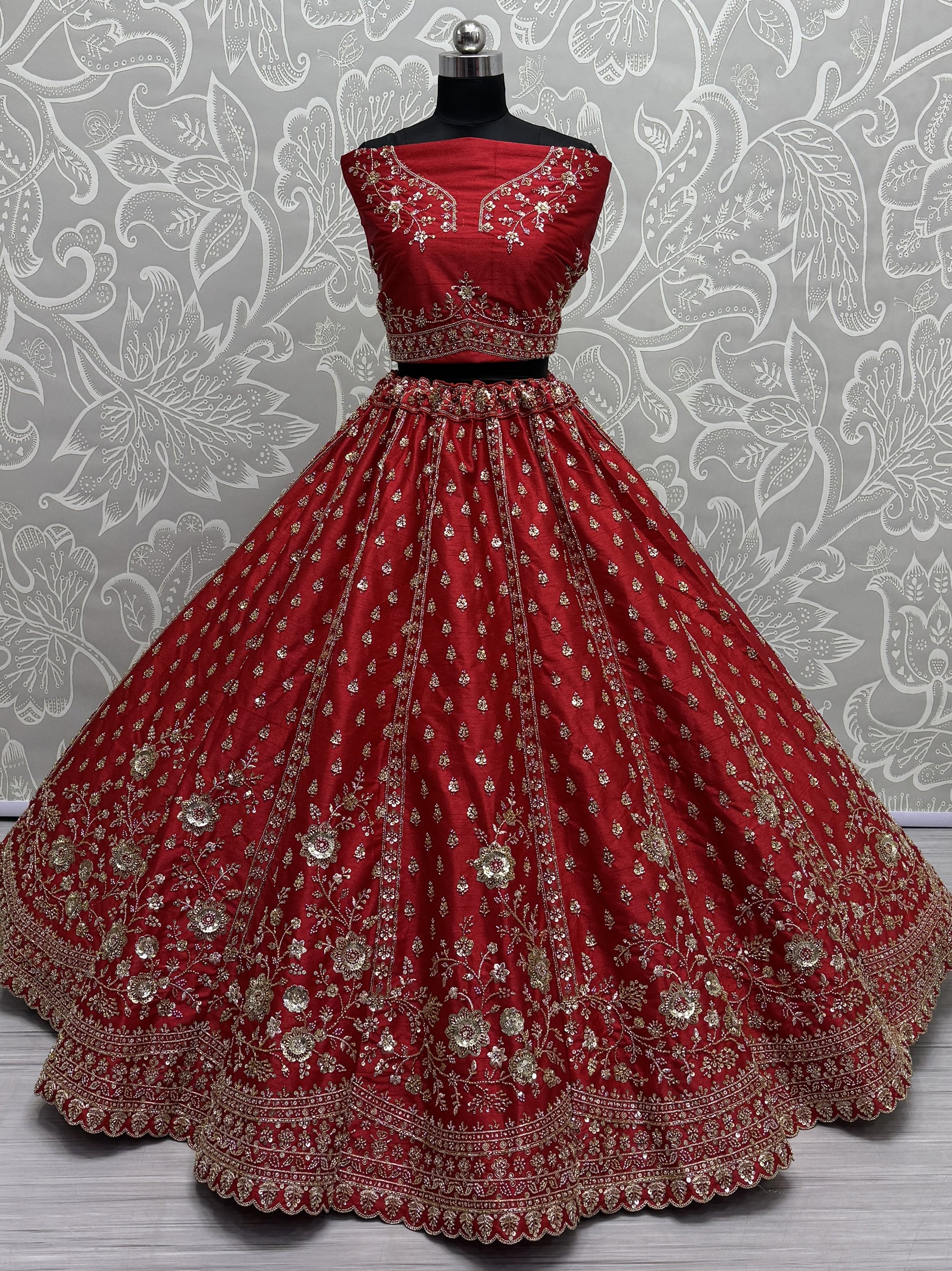 Lovely Red Hand Work Net Bridal Wear Lehenga Choli With Double Dupatta