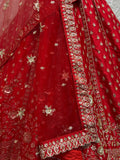 Lovely Red Hand Work Net Bridal Wear Lehenga Choli With Double Dupatta
