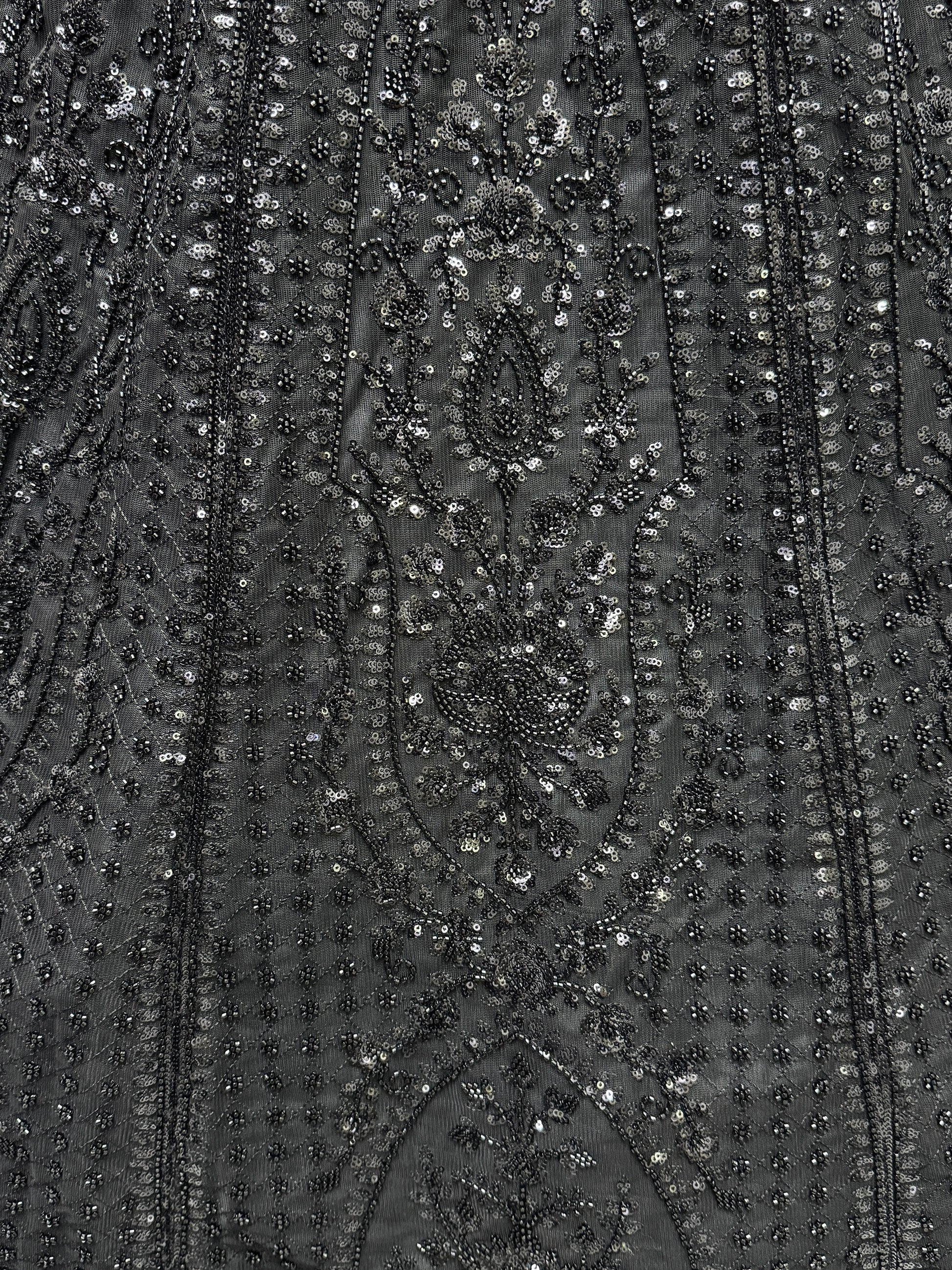 Alluring Black Pearl Work Net Reception Wear Lehenga Choli With Dupatta