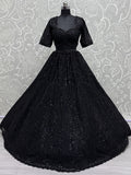 Alluring Black Pearl Work Net Reception Wear Lehenga Choli With Dupatta