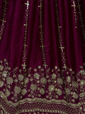 Astonishing Burgundy Thread Work Satin Bridal Lehenga Choli