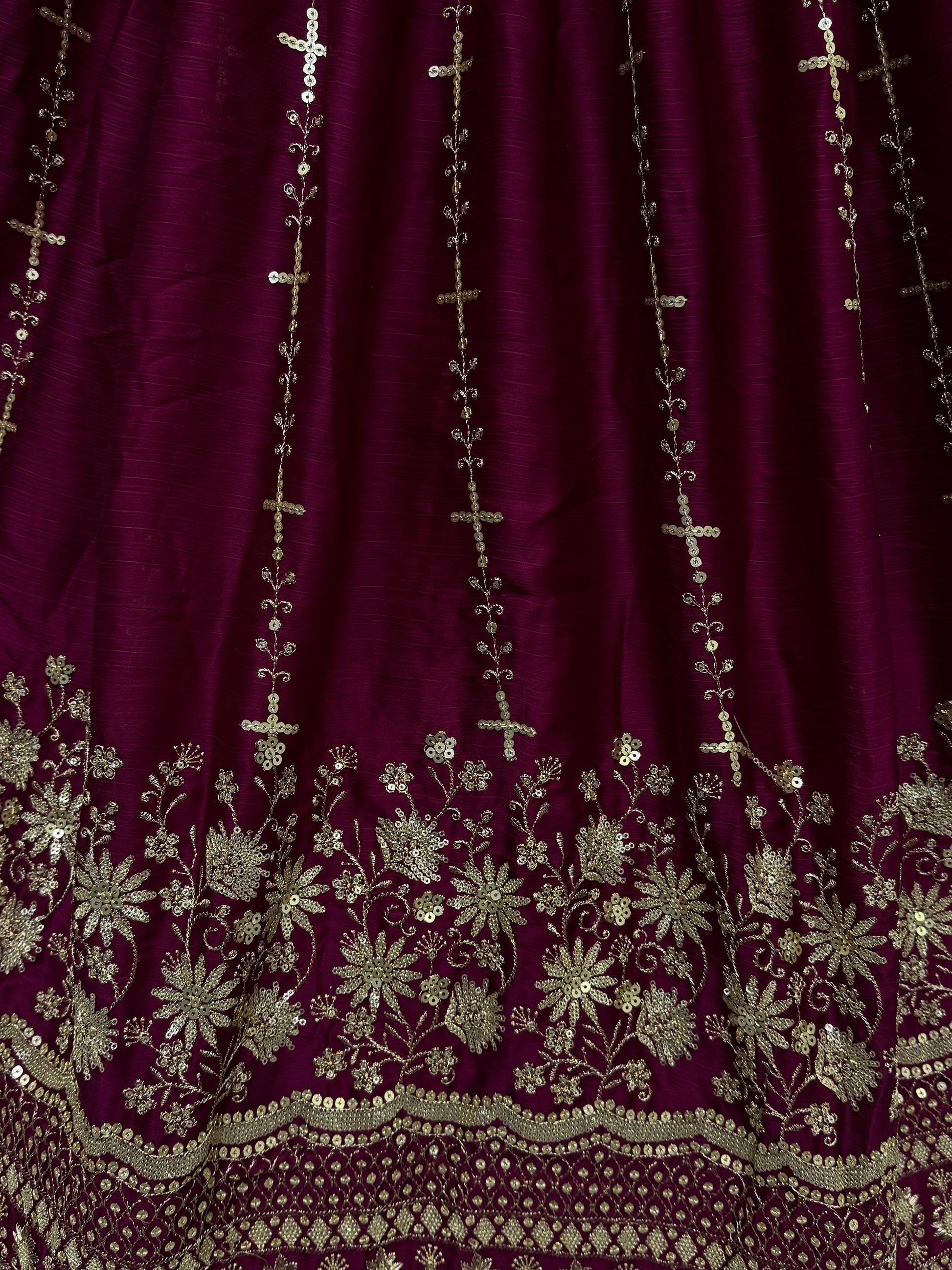 Astonishing Burgundy Thread Work Satin Bridal Lehenga Choli