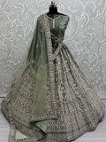 Charming Green Velvet Bridal Lehenga Choli With Double Dupatta
