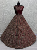 Magnetic Maroon Thread Work Bridal Lehenga Choli With Double Dupatta