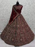 Magnetic Maroon Thread Work Bridal Lehenga Choli With Double Dupatta