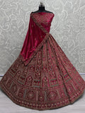 Attractive Rani Pink Velvet Bridal Lehenga Choli With Double Dupatta