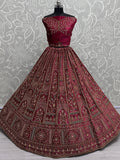 Attractive Rani Pink Velvet Bridal Lehenga Choli With Double Dupatta