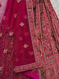 Attractive Rani Pink Velvet Bridal Lehenga Choli With Double Dupatta