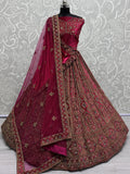 Sweet Pink Dori Work Velvet Bridal Lehenga Choli With Double Dupatta
