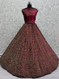Sweet Pink Dori Work Velvet Bridal Lehenga Choli With Double Dupatta