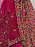 Sweet Pink Dori Work Velvet Bridal Lehenga Choli With Double Dupatta