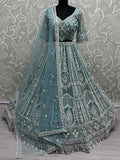 Enchanting Sky-Blue Sequins Net Reception Wear Lehenga Choli