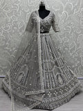 Charming Grey Embroidered Net Bridesmaid Lehenga Choli With Dupatta