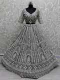 Charming Grey Embroidered Net Bridesmaid Lehenga Choli With Dupatta