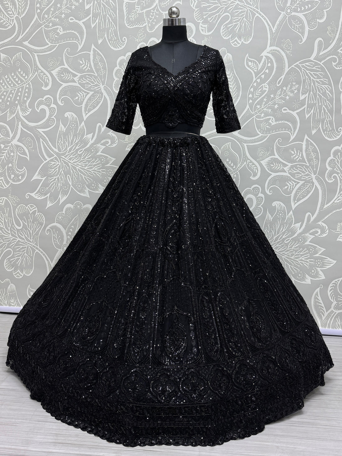 Beautiful Black Hand Work Net Designer Lehenga With Blouse