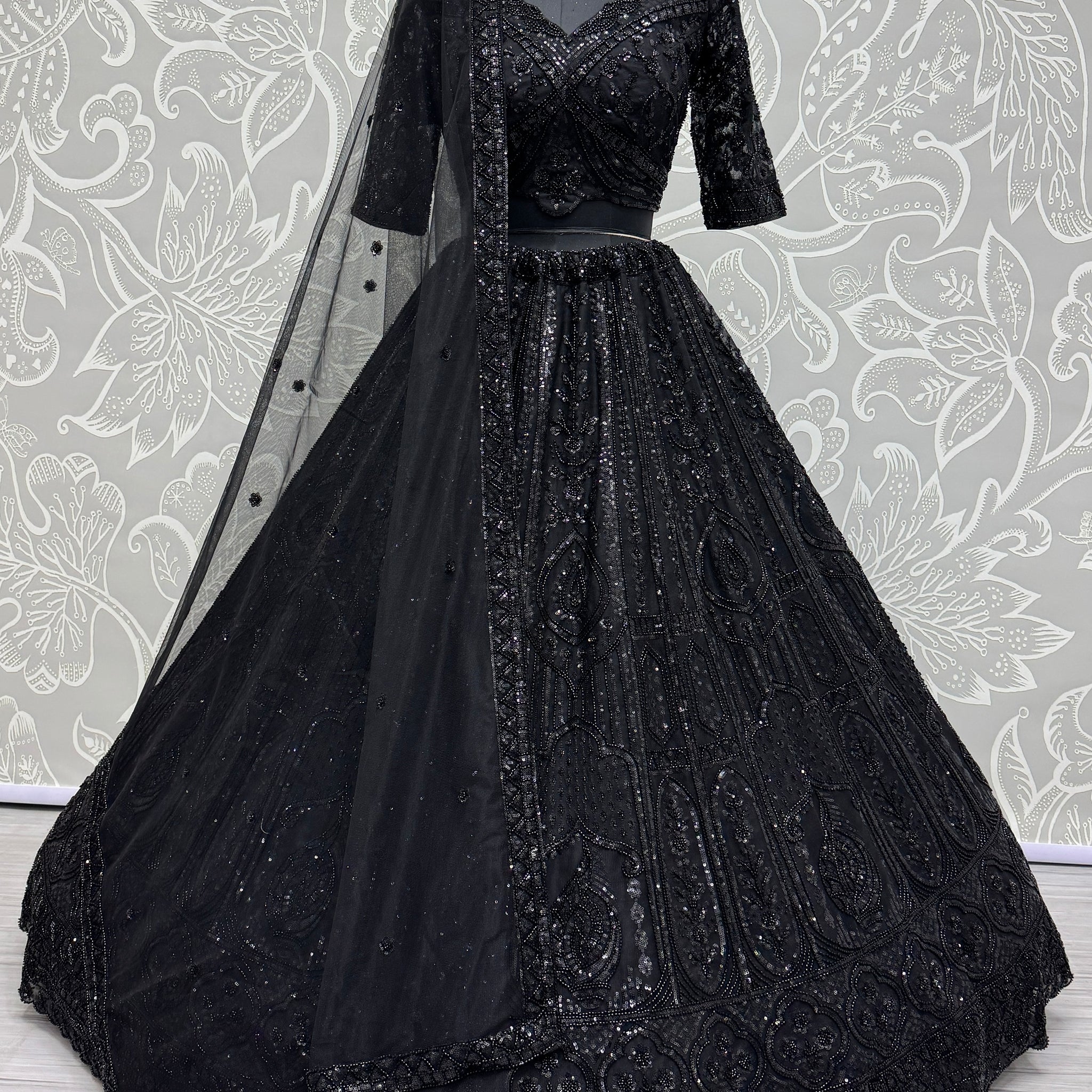 Beautiful Black Hand Work Net Designer Lehenga With Blouse