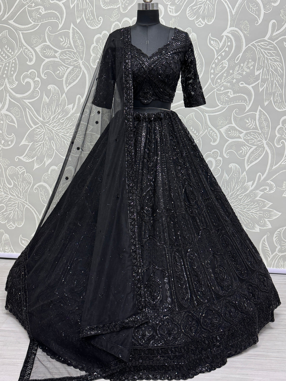 Beautiful Black Hand Work Net Designer Lehenga With Blouse