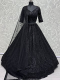 Beautiful Black Hand Work Net Designer Lehenga With Blouse