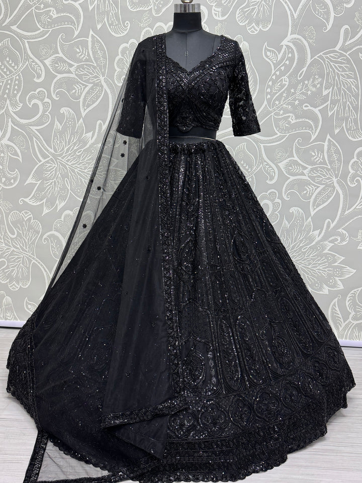 Beautiful Black Hand Work Net Designer Lehenga With Blouse