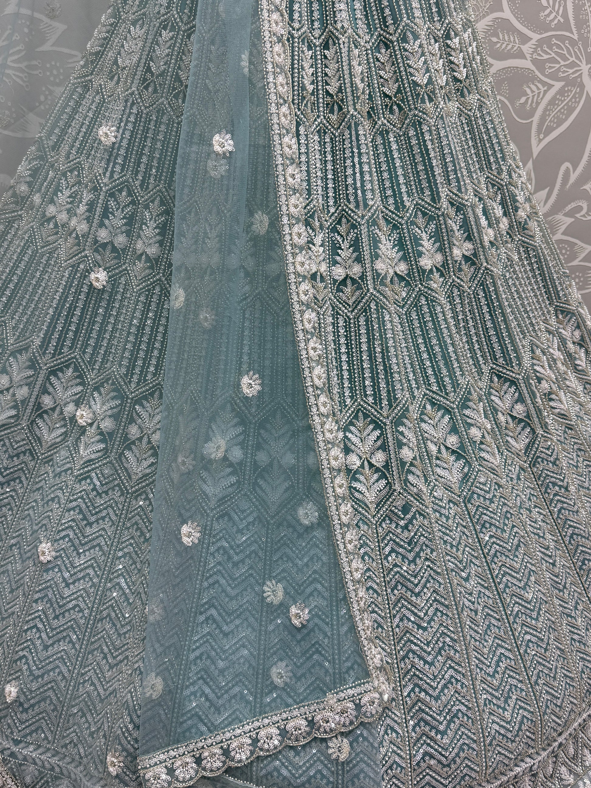 Awesome Sky Blue Hand Work Net Bridesmaid Lehenga Choli
