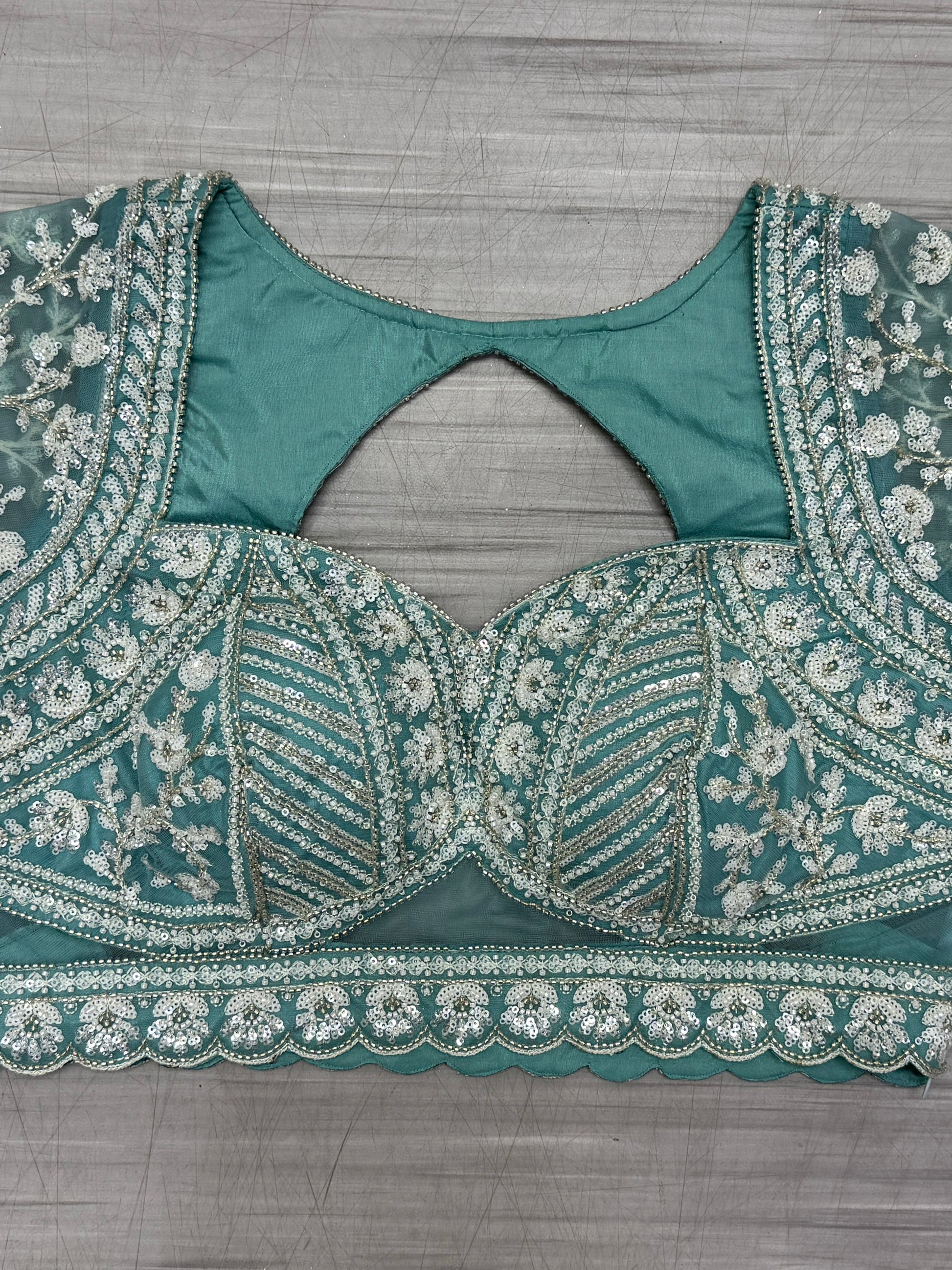 Awesome Sky Blue Hand Work Net Bridesmaid Lehenga Choli
