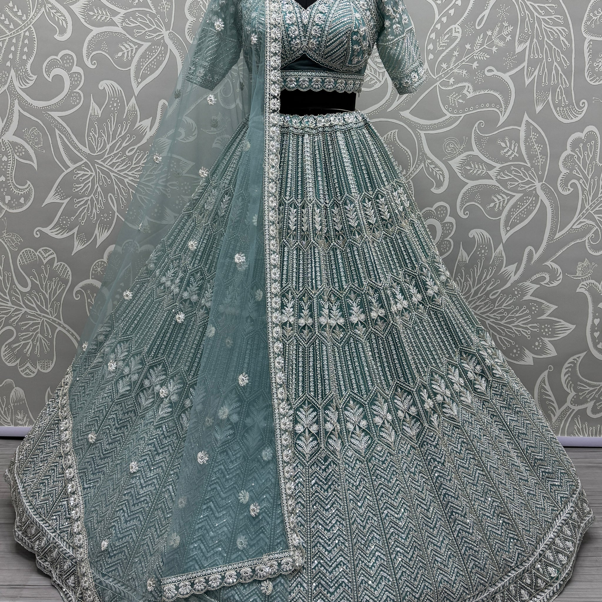 Awesome Sky Blue Hand Work Net Bridesmaid Lehenga Choli