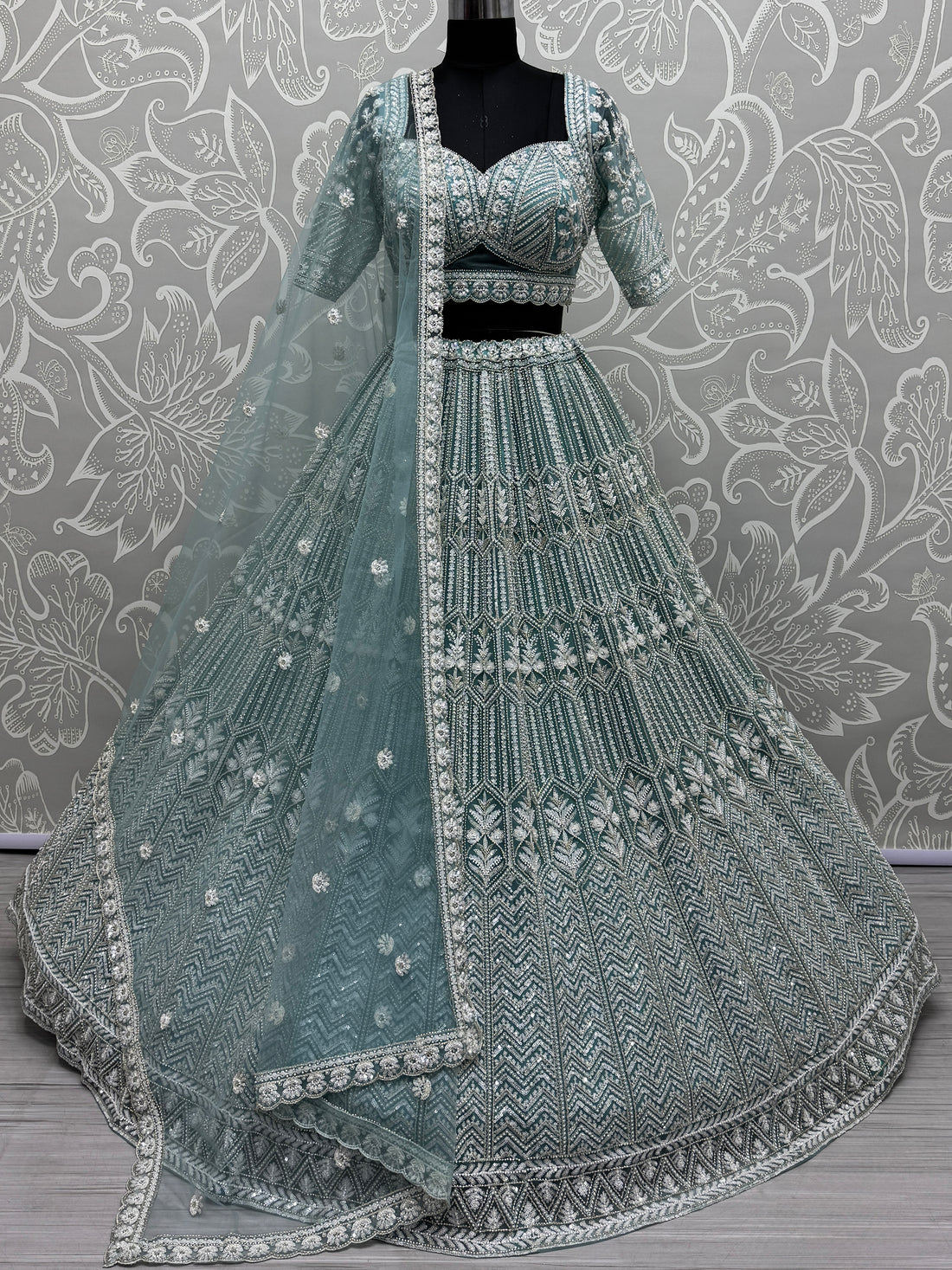 Awesome Sky Blue Hand Work Net Bridesmaid Lehenga Choli