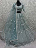 Awesome Sky Blue Hand Work Net Bridesmaid Lehenga Choli