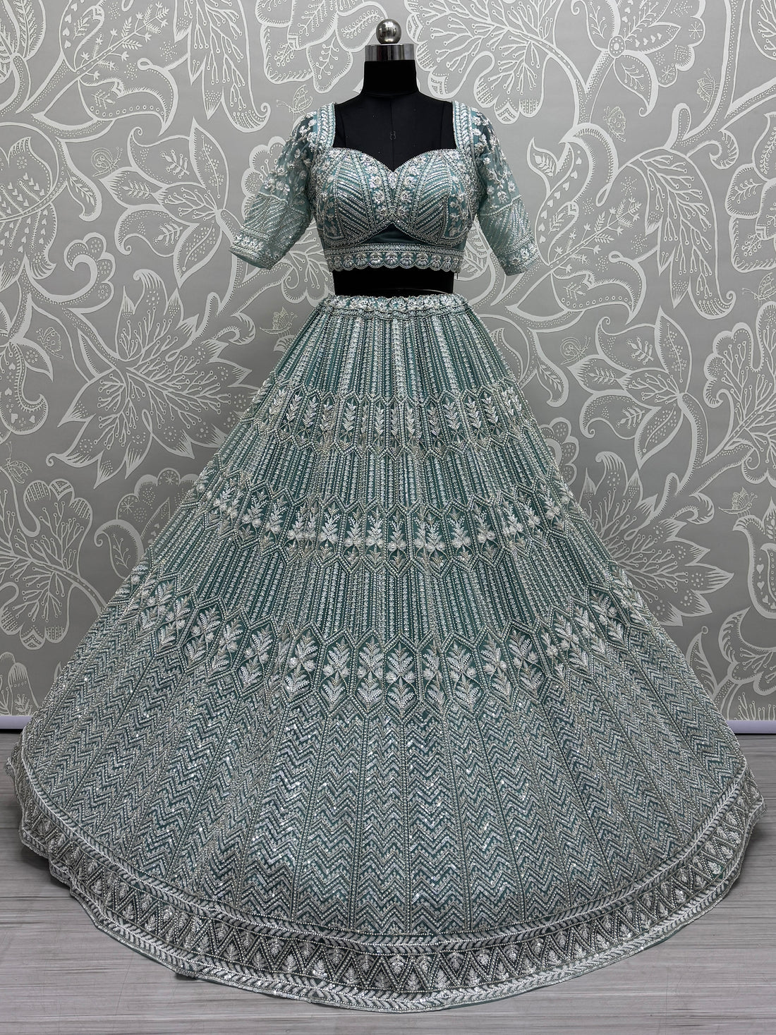 Awesome Sky Blue Hand Work Net Bridesmaid Lehenga Choli