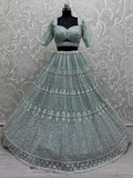 Awesome Sky Blue Hand Work Net Bridesmaid Lehenga Choli