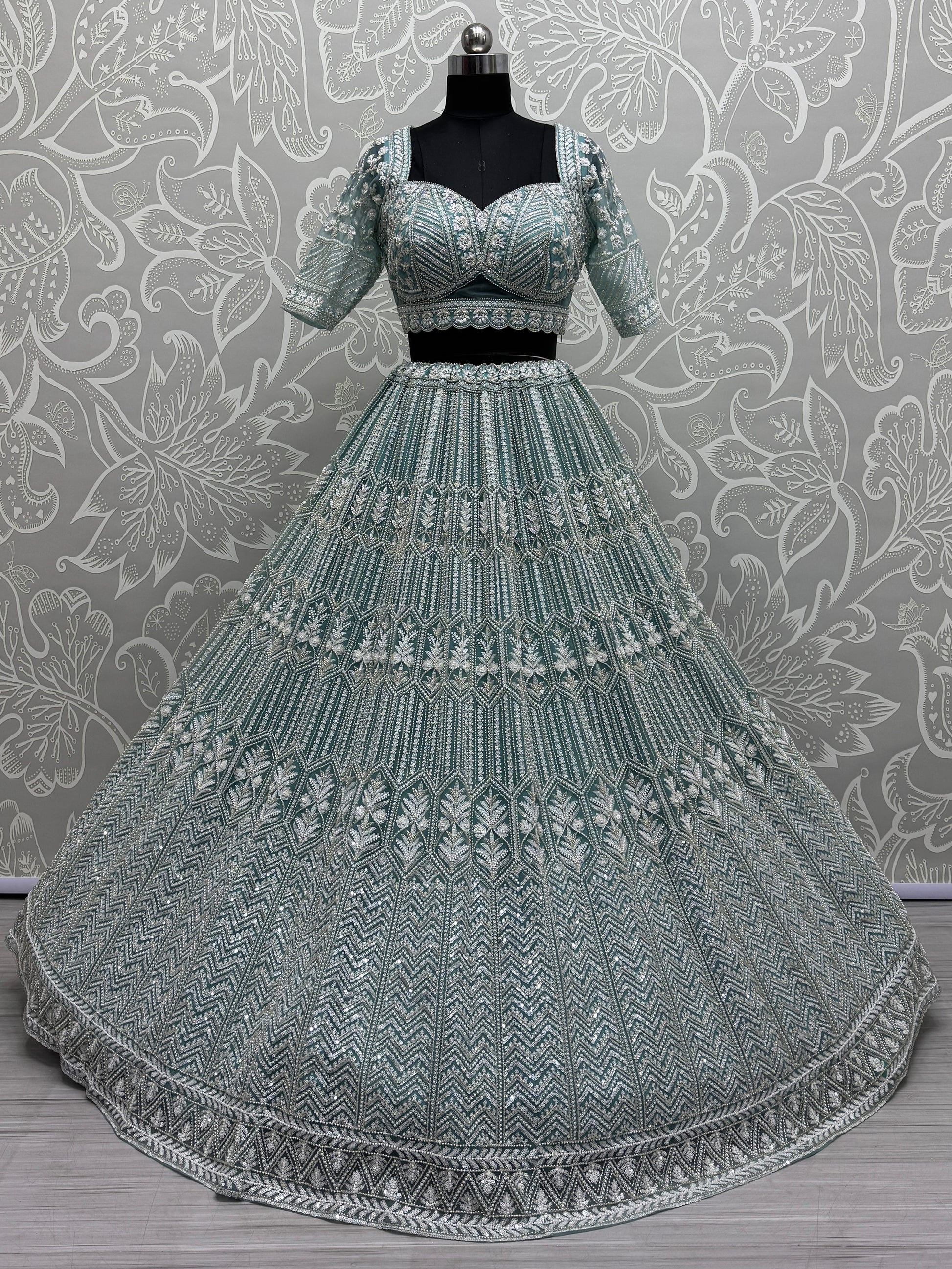 Awesome Sky Blue Hand Work Net Bridesmaid Lehenga Choli