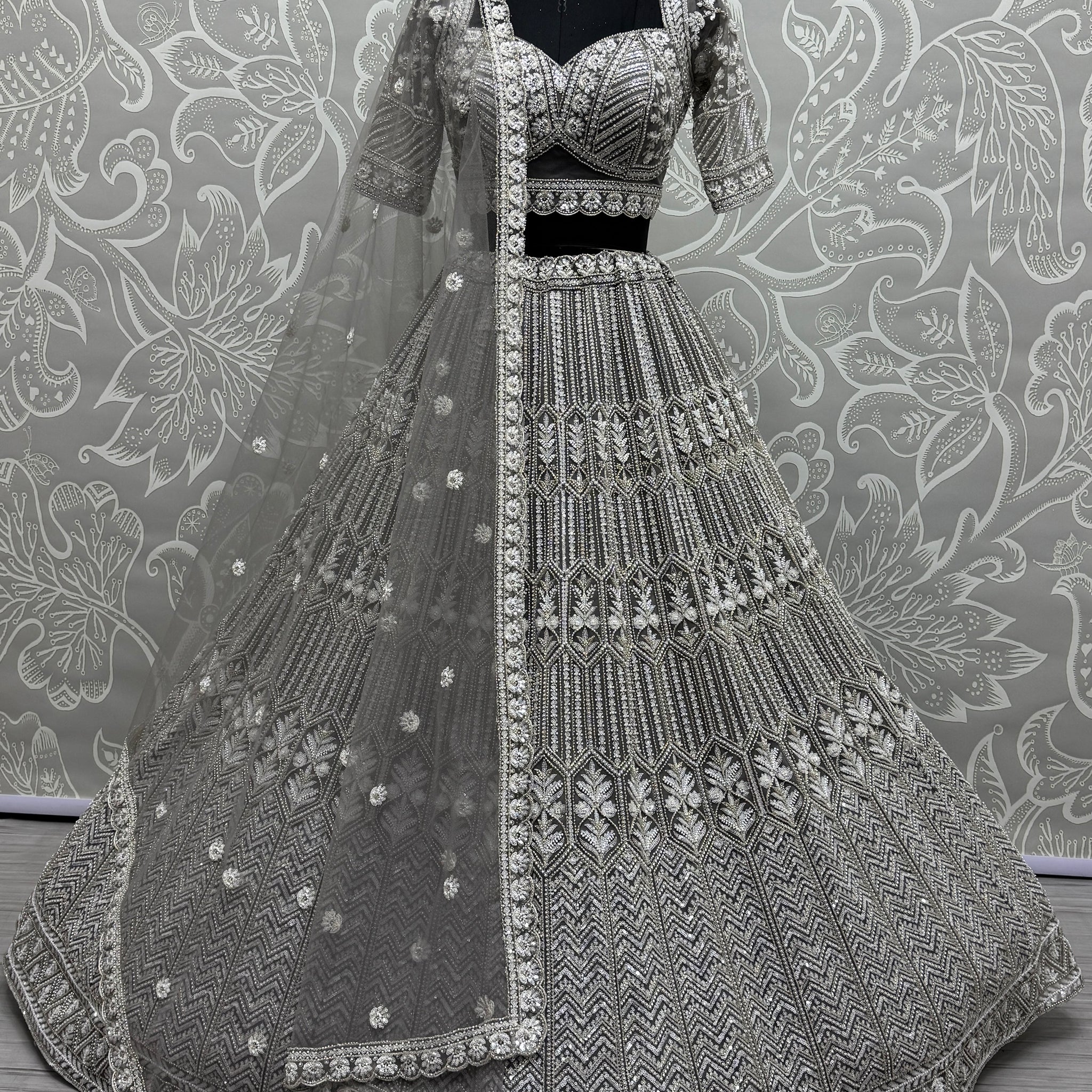 Wonderful Grey Hand Work Net Designer Lehenga Choli With Dupatta