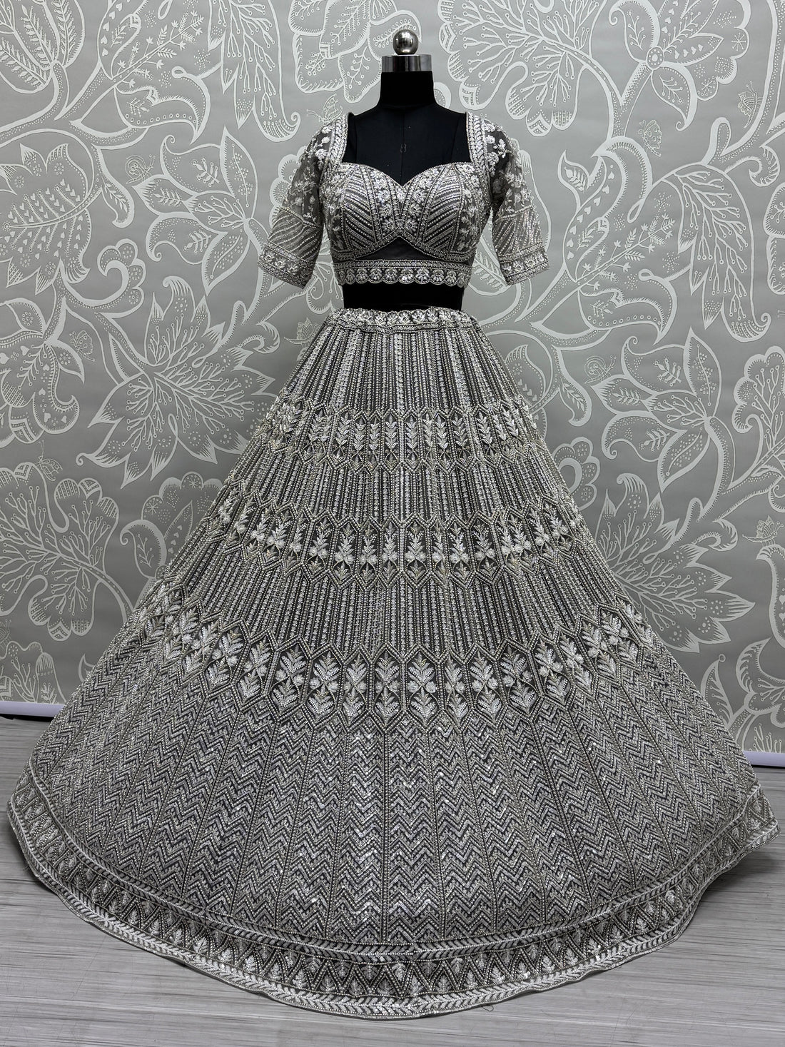 Wonderful Grey Hand Work Net Designer Lehenga Choli With Dupatta
