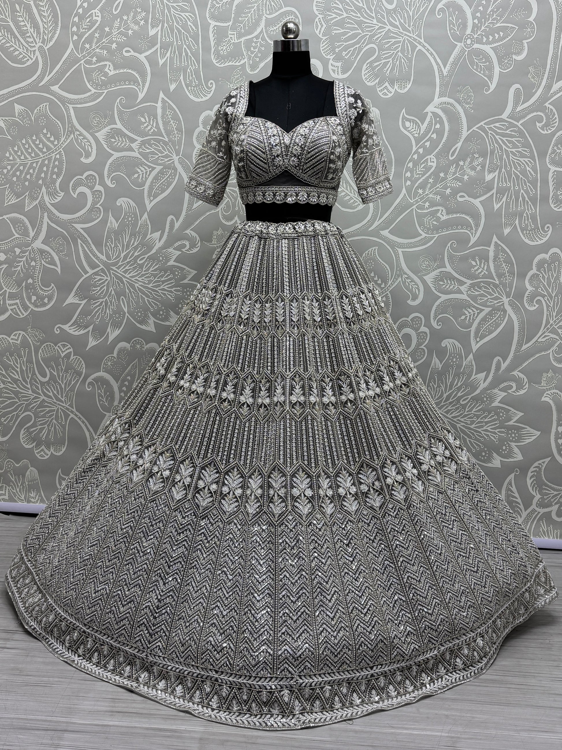 Wonderful Grey Hand Work Net Designer Lehenga Choli With Dupatta