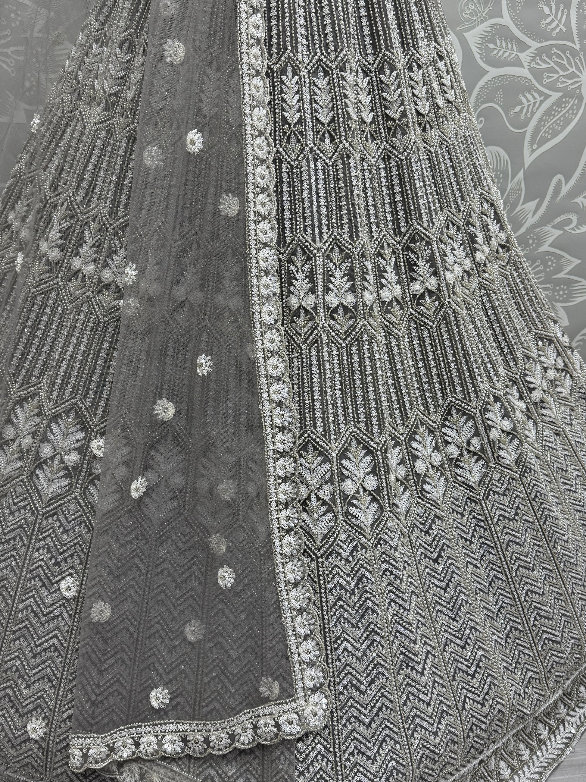 Wonderful Grey Hand Work Net Designer Lehenga Choli With Dupatta