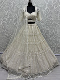 Great White Sequins Net Bridesmaid Lehenga Choli With Dupatta