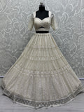 Great White Sequins Net Bridesmaid Lehenga Choli With Dupatta