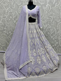 Lovely Lavender Thread Work Georgette Wedding Lehenga Choli
