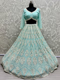 Magnetic Sky Blue Thread Work Georgette Bridesmaid Lehenga Choli
