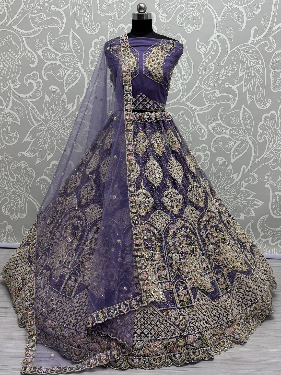 Fantastic Purple Multi-Thread Work Net Designer Lehenga Choli