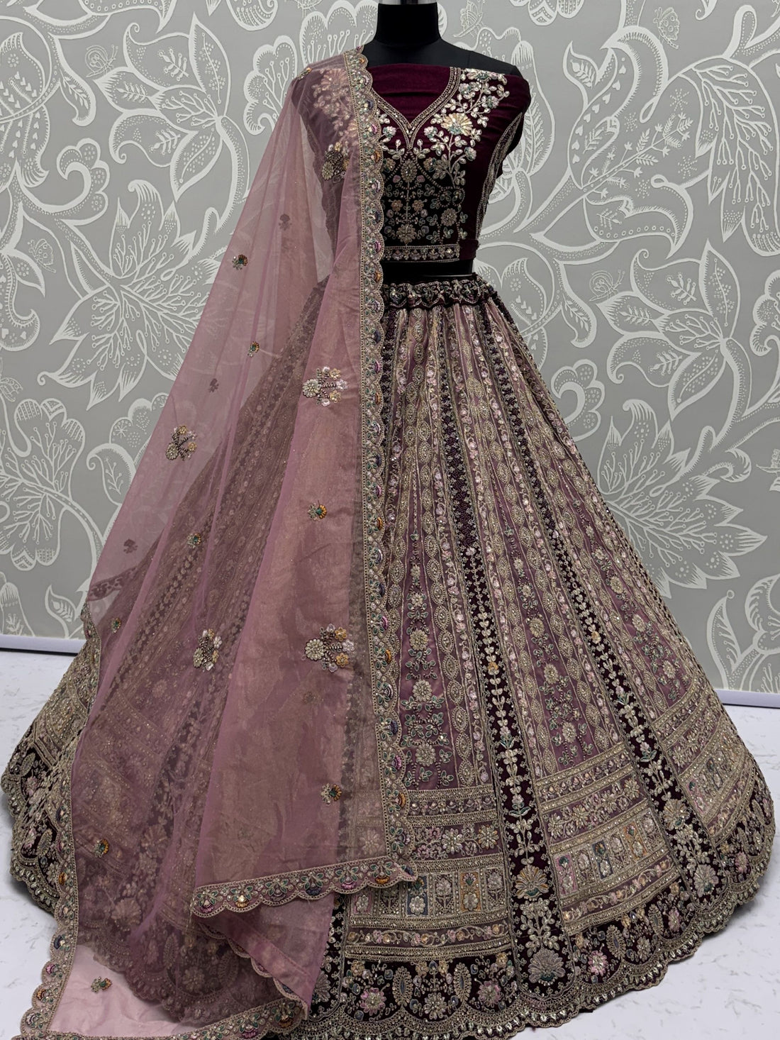 Captivating Maroon Multi Thread Work Net Bridesmaid Lehenga Choli With Dupatta