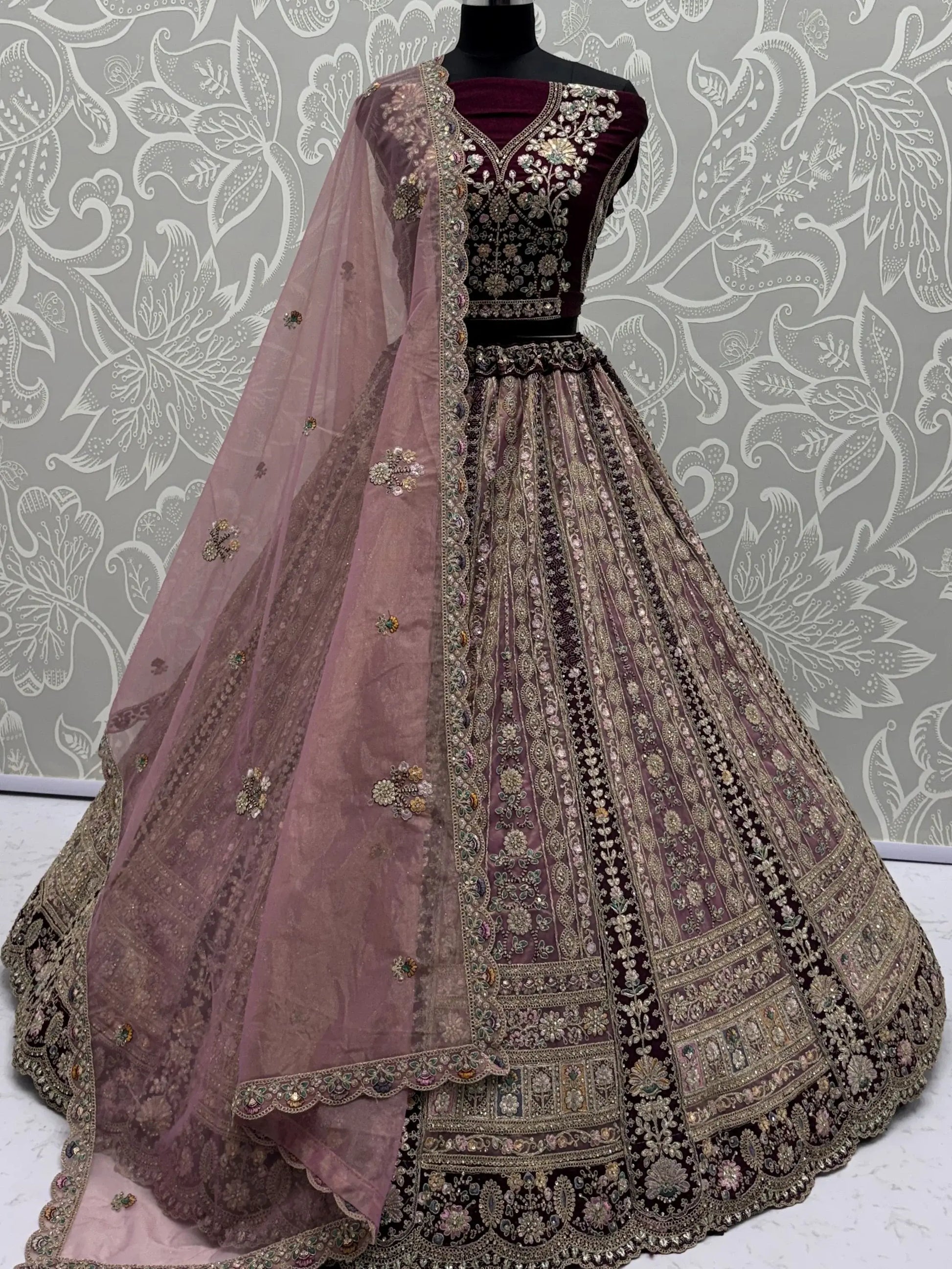 Captivating Maroon Multi Thread Work Net Bridesmaid Lehenga Choli With Dupatta