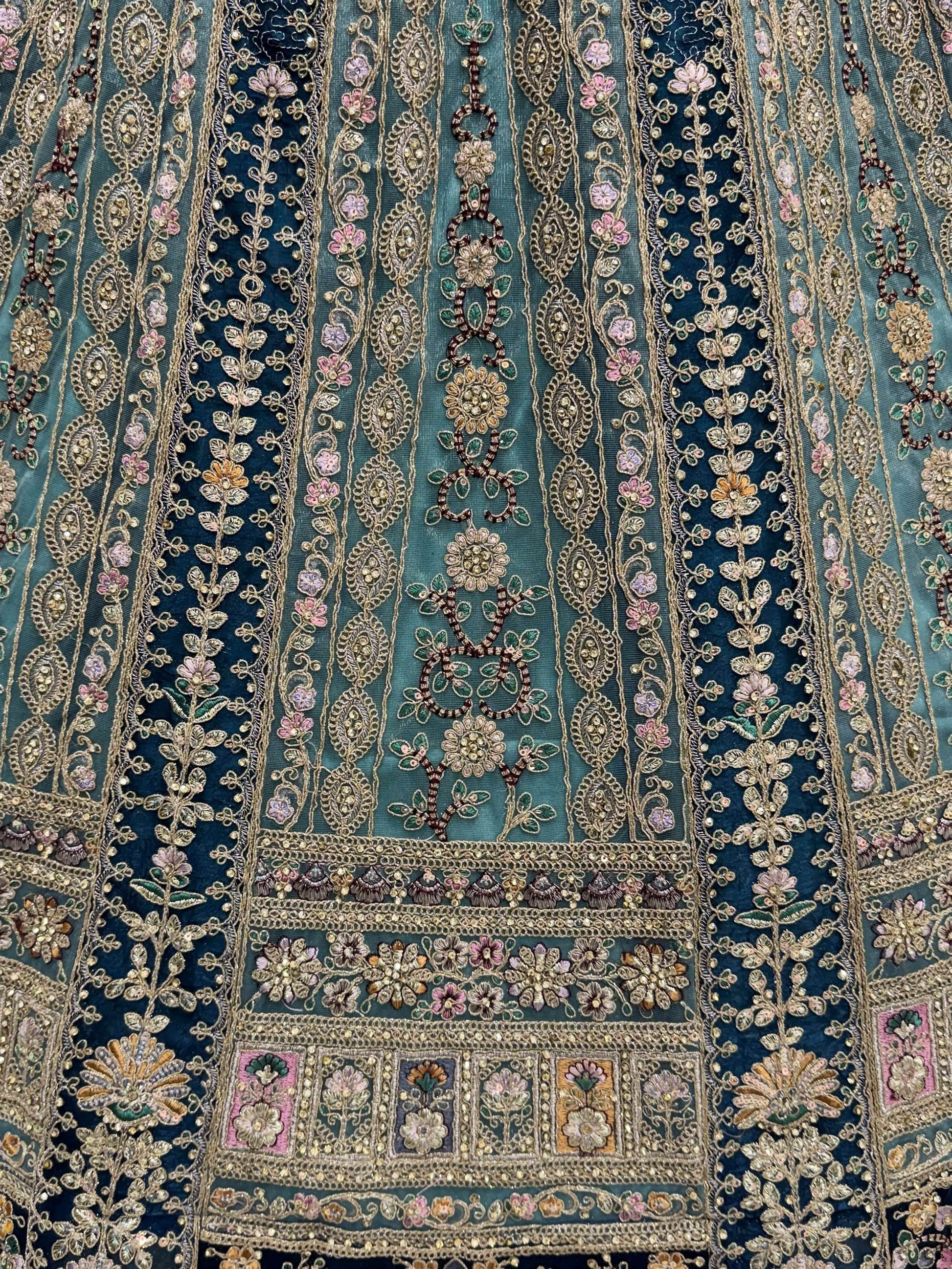 Beautiful Teal Blue Dori Embroidered Net Lehenga Choli With Dupatta